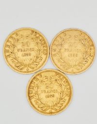 Lot 47 - Trois pièces 20 Francs or