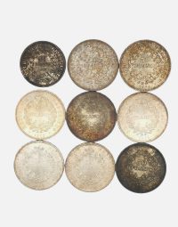 Lot 36 - Neuf pièces en argent