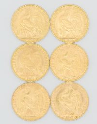 Lot 54 - Six pièces 20 Francs Or