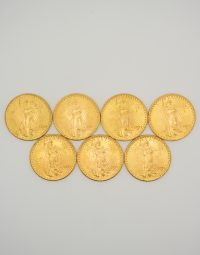 Lot 61 - Sept pièces de 20 Dollars Or
