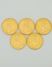 Lot 62 - Cinq pièces de 20 Dollars Or